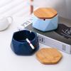 Modern Ceramics Ashtrays With Bamboo-Lid,Portable Ashtrays Tray,Home Decorative Desktop Ashtrays,Mini Trash Can,For Cigarettes
