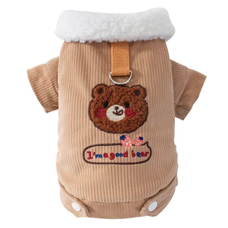 Autumn and winter, puppy and dog clothes, thickened lamb wool to keep warm, velvet two feet can be towed, cotton-padded clothes,Pomeranianpet clothing