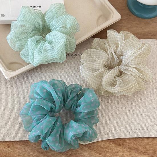 Hair Tie for Women, High Elastic Mesh Fabric Hair Rope, Plaid Pattern Lightweight Soft Half-Tied Updo Ponytail Holder, Korean Style Hair Accessory