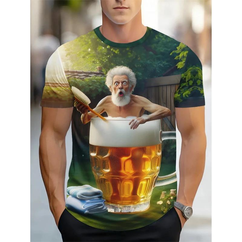 Summer Round Neck 3D Funny Pattern Print Top Fashionable Casual Short Sleeved Men's T-shirts