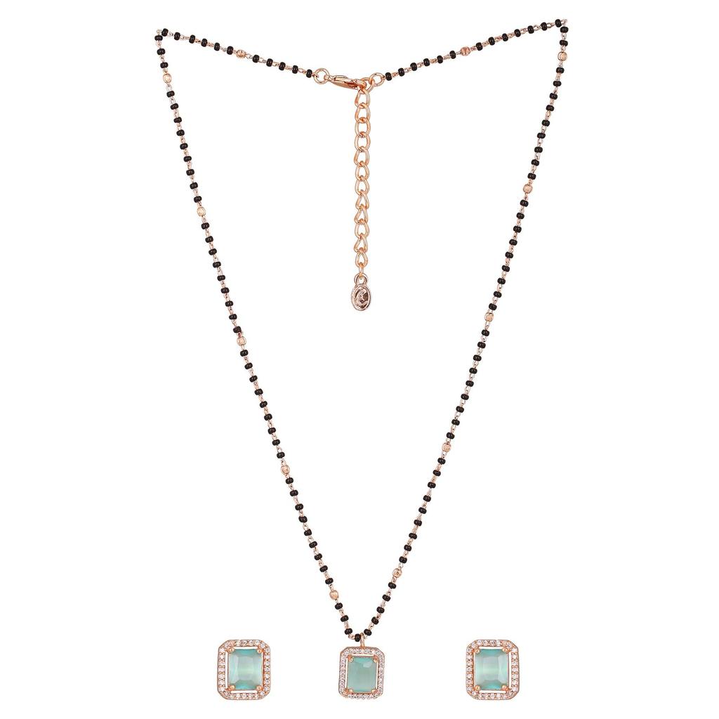 Estele розовое золото с фианитом, изящный квадратный дизайнерский комплект ожерелья Mangalsutra с мятно-зеленым камнем для женщин
