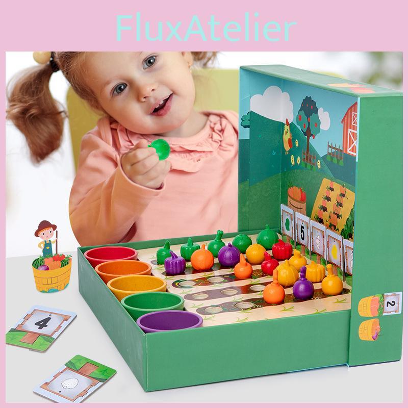 Wooden Fruit Vegetable Farm Color Recognition Educational Toy For Kids Preschool Learning