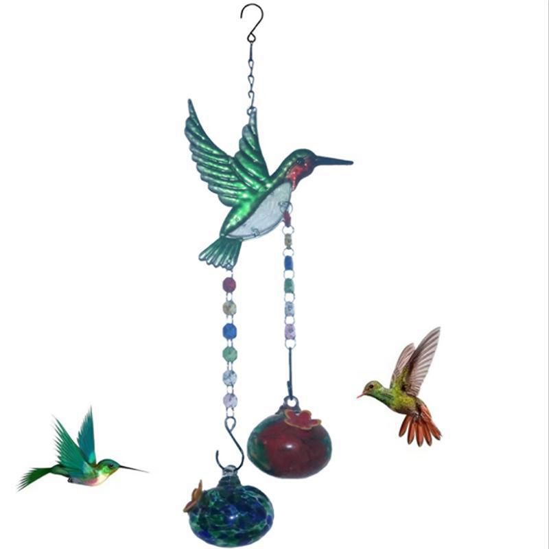 M-Modern-Stained Glass Feeder Wind Chime Bird Water Feeder To Feed Birds Durable Easy Install Easy To Use A