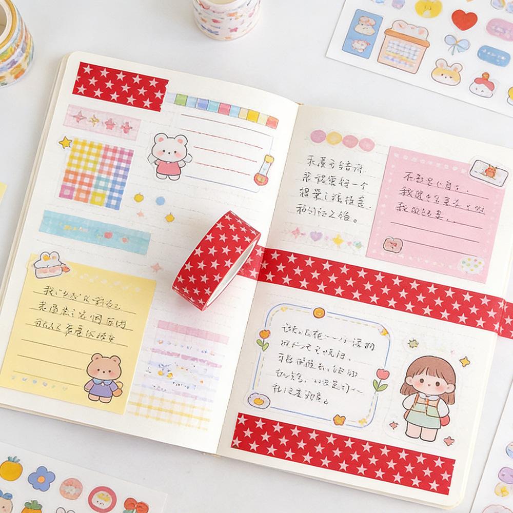 6 Rolls Star Washi Tapes Starry Stars Decorative Paper Tape Adhesive 1.5cm*5m Multi Dots Plaid Bubble Pattern Masking Tape