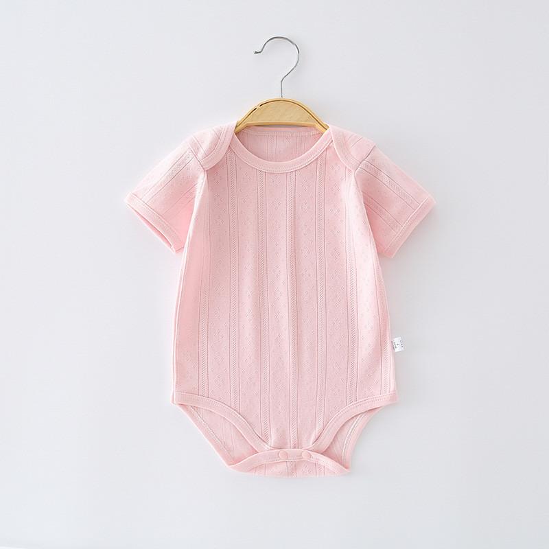 Solid Color Baby Cotton Mesh Romper With Short Sleeves For Spring Summer Infants