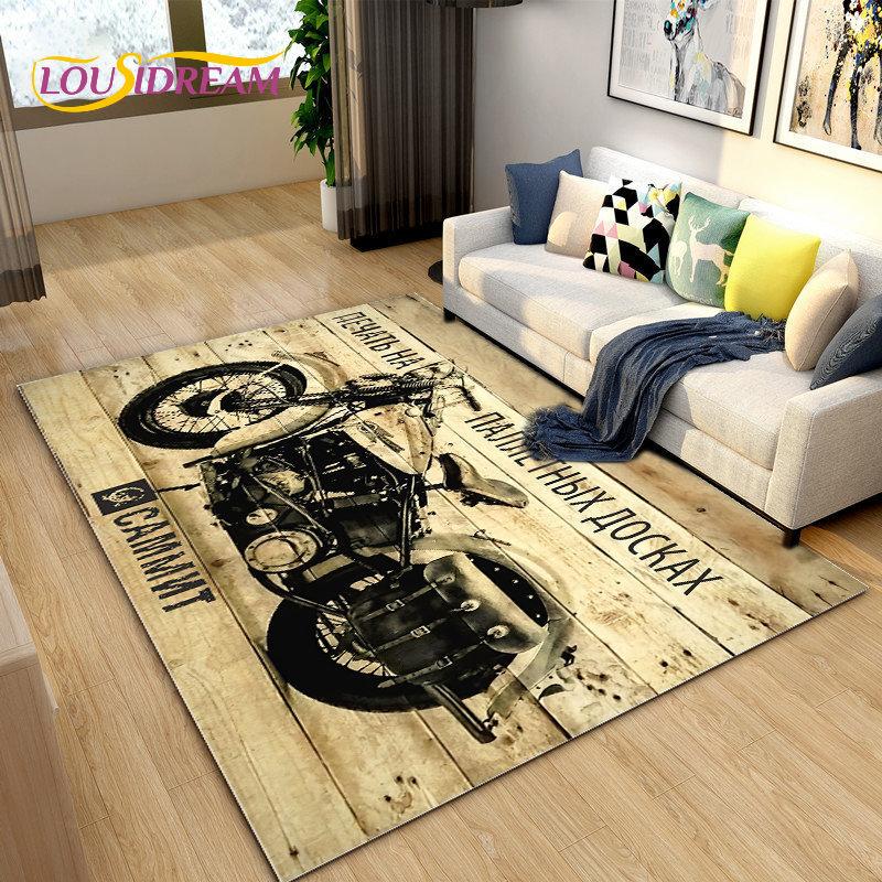 Retro Vintage Motorcycle Area Rug Large,Carpet Rug for Living Room Bedroom Sofa,Kitchen Bathroom Doormat Non-slip Floor Mat Gift