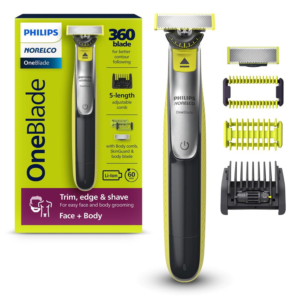 Philips Norelco OneBlade 360 Face Body Hybrid Electric Trimmer Shaver + & QP2834/70