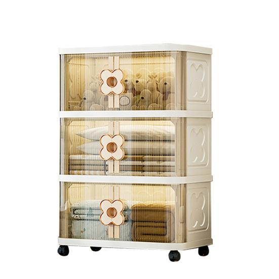 Yousheng Stackable Storage Bins Foldable Storage Boxes Collapsible Storage Bins with Doors And Wheels Rolling Multi-tier Folding Cabinet for Home