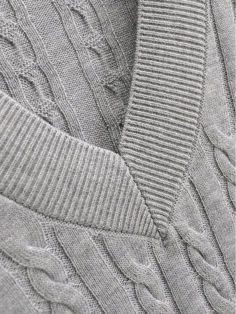 American Girl V-Neck College Style Slim Cable Knit Sweater