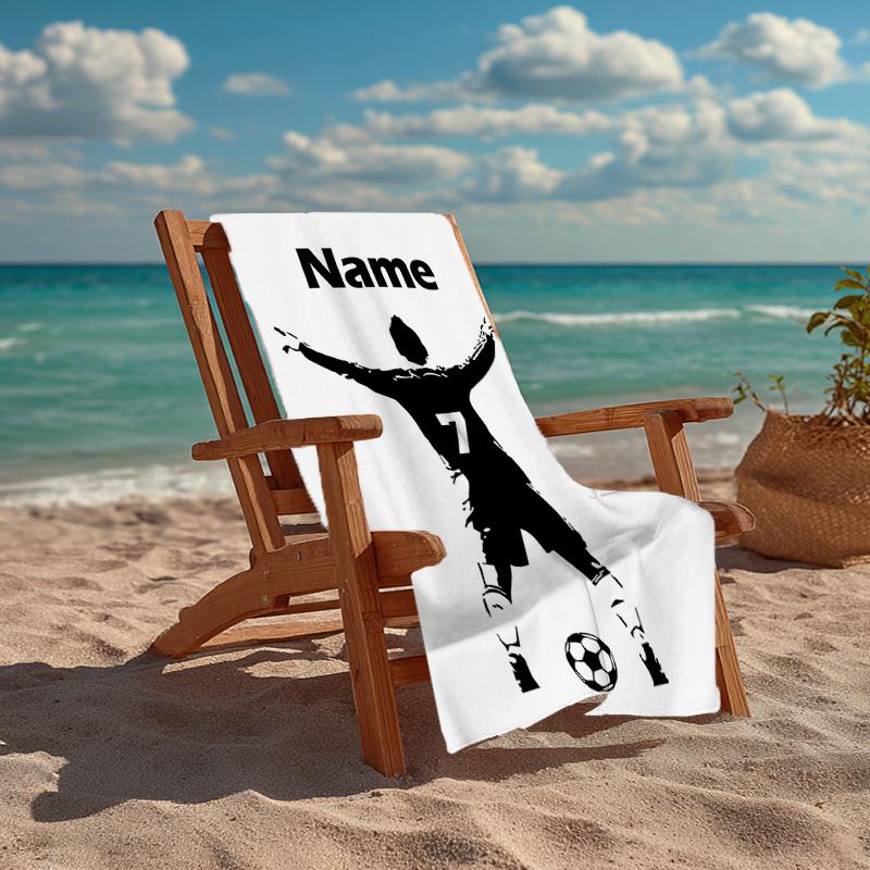 Custom Name Ultra-Soft Beach Towel with Soccer Theme,Ideal for Pool - Camping, Diving - Perfect Travel Essential, Vibrant Beach Towel.