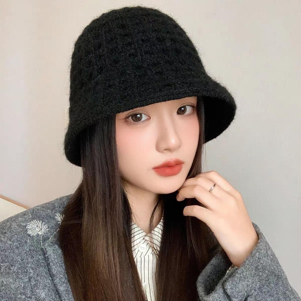 New Double-Sided Hat Knitted Hollow Bucket Hat Autumn and Winter Warm Basin Hat Sun Hat Versatile Bucket Hat Tide