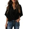 New Women's Casual Loose V-neck Chiffon Blouse Shirt T-shirt Top for Women European American Style