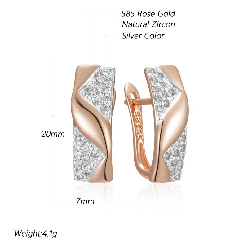 Shiny Natural Zircon Drop Earrings For Women  Rose Gold  Color Mix Setting Design Daily Bride Wedding Jewelry