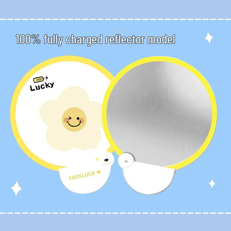 Cartoon Smiling Face Mini Folding Fan with Reflective Board & Portable Fill Light for Summer Outings