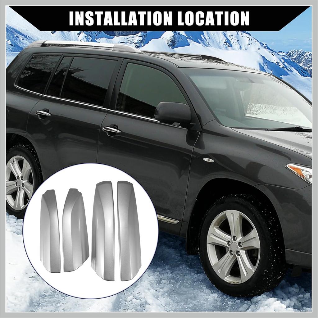 Upper/Roof Rack Rails End Cap Protection Cover Shell for Toyota Highlander 2008-2013 / Rails End Covers Shell Cap / 4 Pcs/Silver Tone White