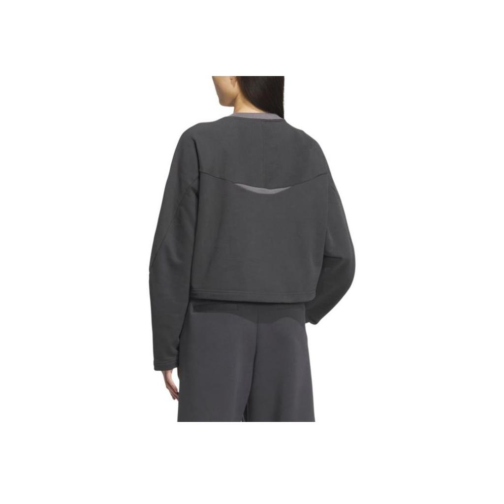 Adidas Fustl W Crew Loose Fit Round Neck Fashion Versatile Long Sleeve Short Sweatshirt Women Sweatshirt Carbon-Black JM4275