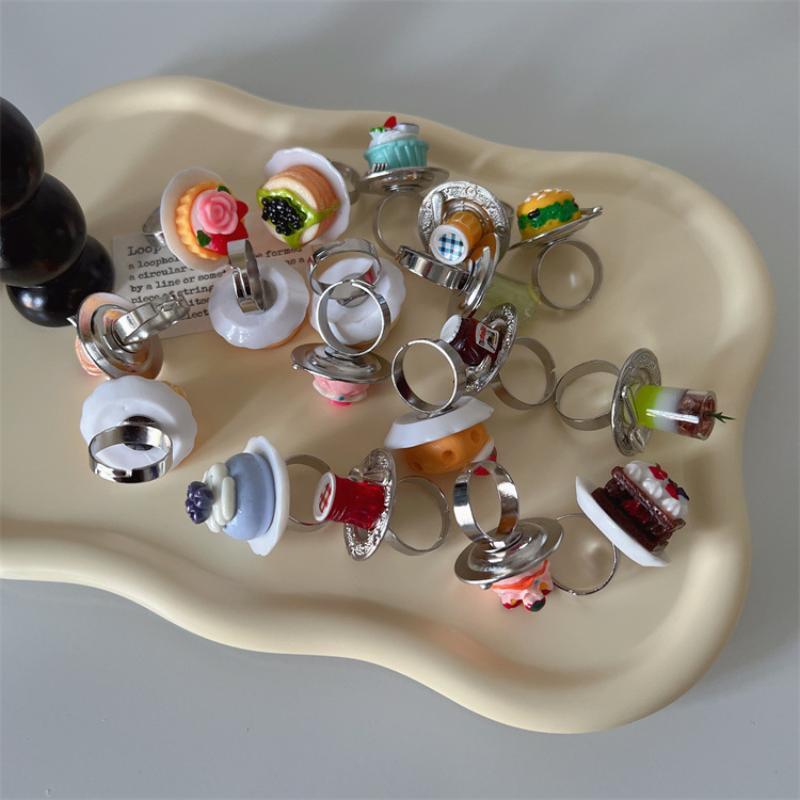 Cute 3D Food Dessert Shaped Resin Rings Adjustable Size Cartoon Design For Girls Daily Wear Party Cosplay Gifts