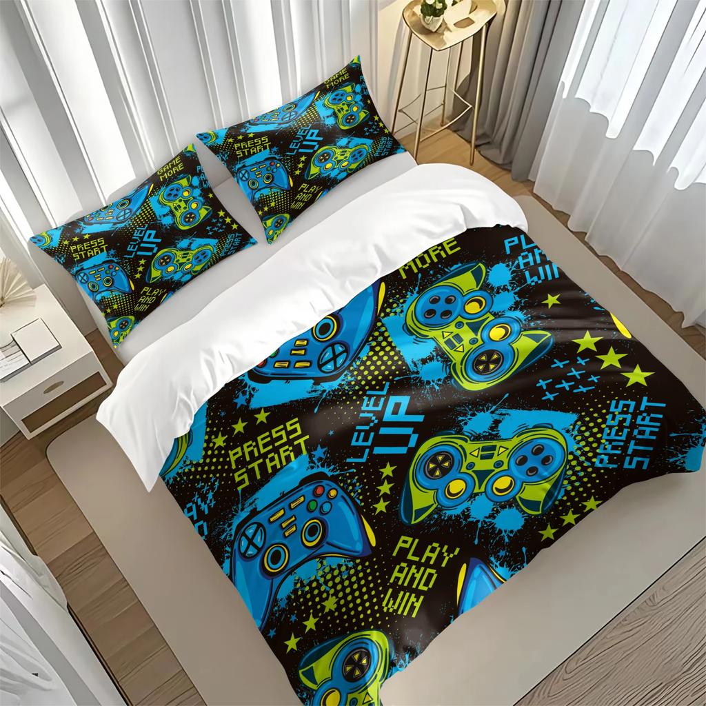 Gamepad Printed Bedding Soft and Cozy Duvet Cover and Pillowcases Room Decorating Set for Video Game Lovers for All Seasons
