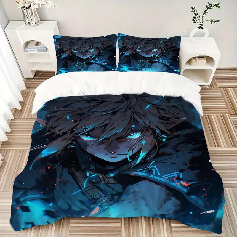 3pcs Blue Eyed Warrior Printed Duvet Cover Set (1 * Cover+2 * Pillowcase, Without Core), Suitable for Home Bedroom, Guest Room, Dormitory Decorat
