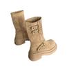 Retro medium boots women's new fashion versatile casual thick heel belt buckle knee knight boots