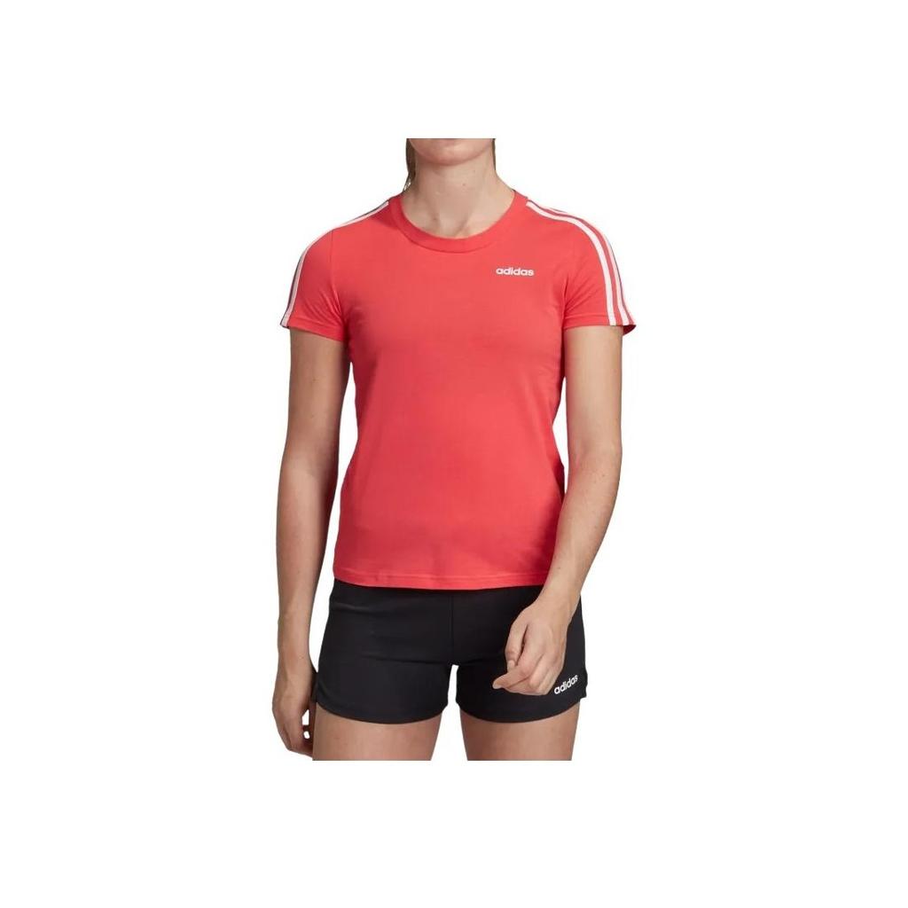 Adidas Three-Stripe Cotton Sports Short Sleeve T-Shirt Women Tops Pink FM6431