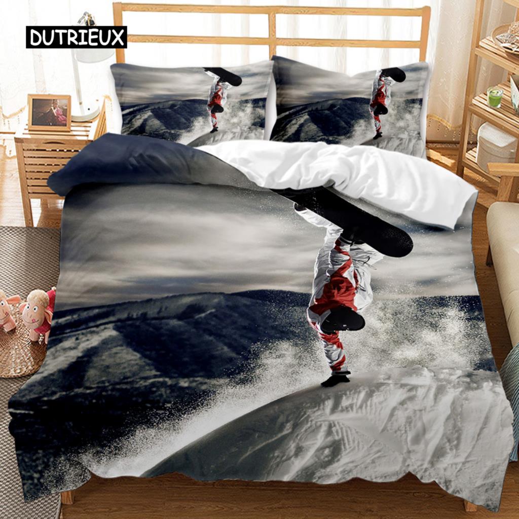 Skifahren Bettbezug Set Schneeberg Bettdeckenbezug Extremsport Spiel Polyester Steppdecke Bezug Snowboard Doppel Queen King Size