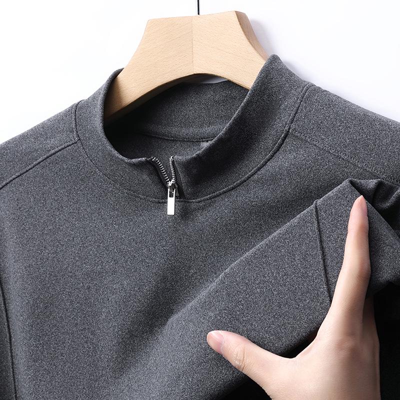 Мужская модная термофлисовая толстовка с полумолнией - Осенне-зимний однотонный базовый слой Medium серый