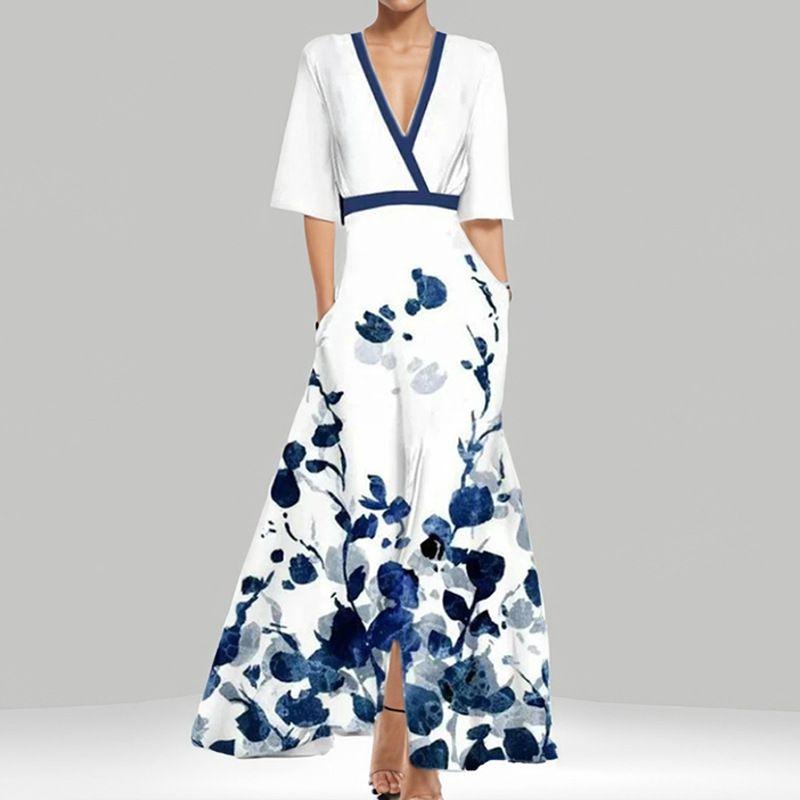 

2025 Elegant Temperament Printed Large Swing Dress Champagne L