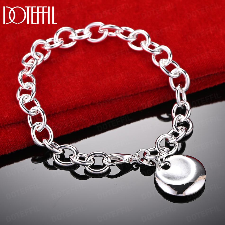 Pulsera con colgante redondo de plata de ley 925, cadena, joyería de boda de moda