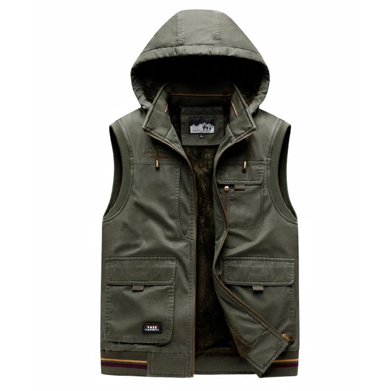 Men's Casual Fleece-Lined Cotton Vest with Shawl Collar & Multi-Pocket Design