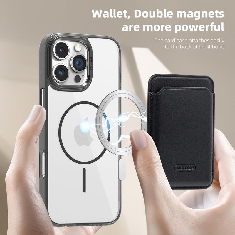 Magnetic Card Slot Clear Phone Case For iPhone 16 Pro Max 15 14 Pro 13 12 11 for Magsafe Shockproof Metal Lens Frame Protection Cover