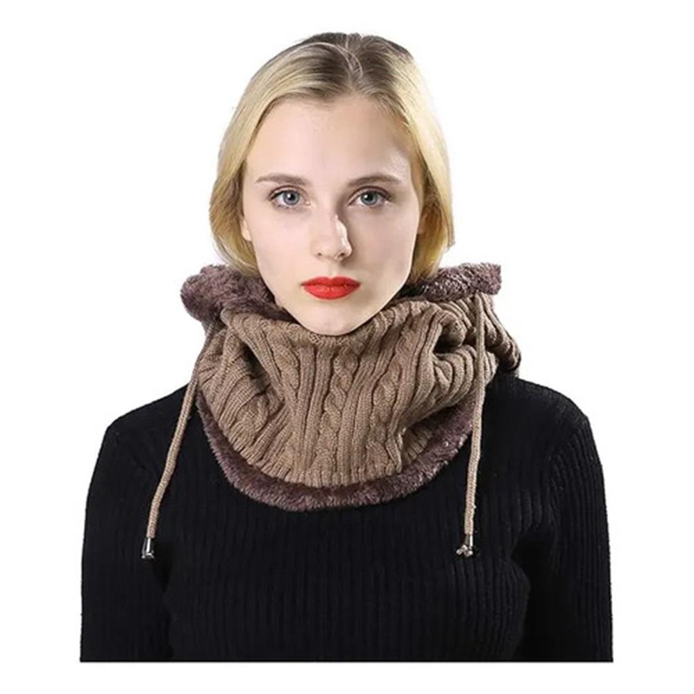 Brown - Mens Warm Wool Knit Balaclava 2 In 1 Hooded Scarf
