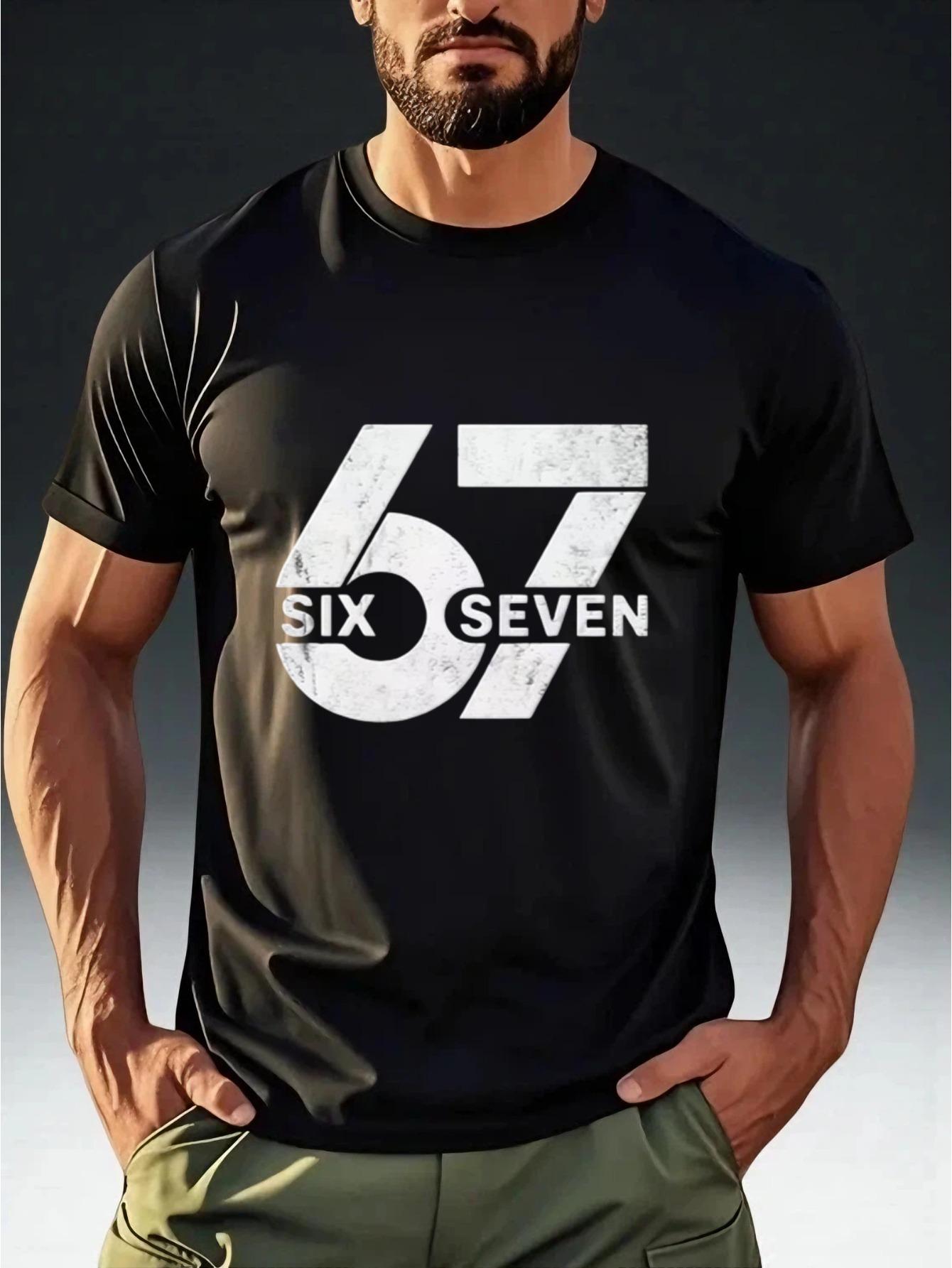

Men s SIX SEVEN 170.18cm Distressed Print Vintage Number 67 Tee - Casual Streetwear Short Sleeve T-Shirt XXXXL