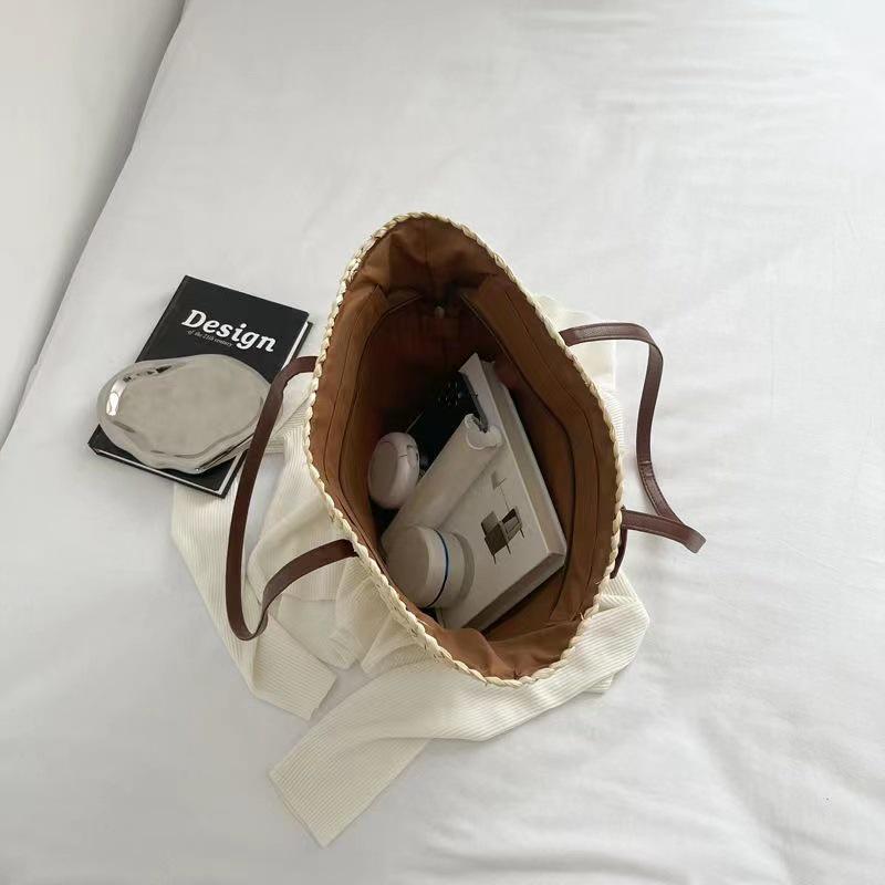 Vintage French Large Corn Husk Woven Tote – Handmade Straw Shoulder Bag for Women