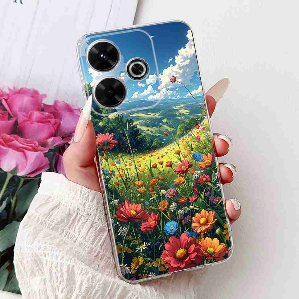 For Xiaomi Redmi 13 4G Case Fashion Girl Flower Silicone Soft TPU Shockproof Cover Coque For Redmi13 redemi13 Bumper Phone Case