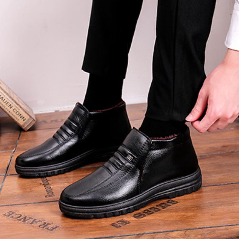Wasserdichte Herren-Freizeitschuhe aus Pu-Leder für den Winter, Flanell, hohe Slip-On-Stiefel für Herren, warme Gummistiefel, neue Winterschuhe für Herren