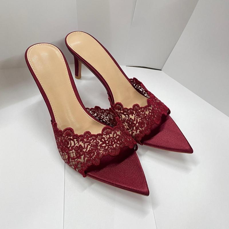 Summer Women's High Heel Sandals Lace Embroidery Pointed Open Toe Stiletto High Heel Sandals Party Slippers