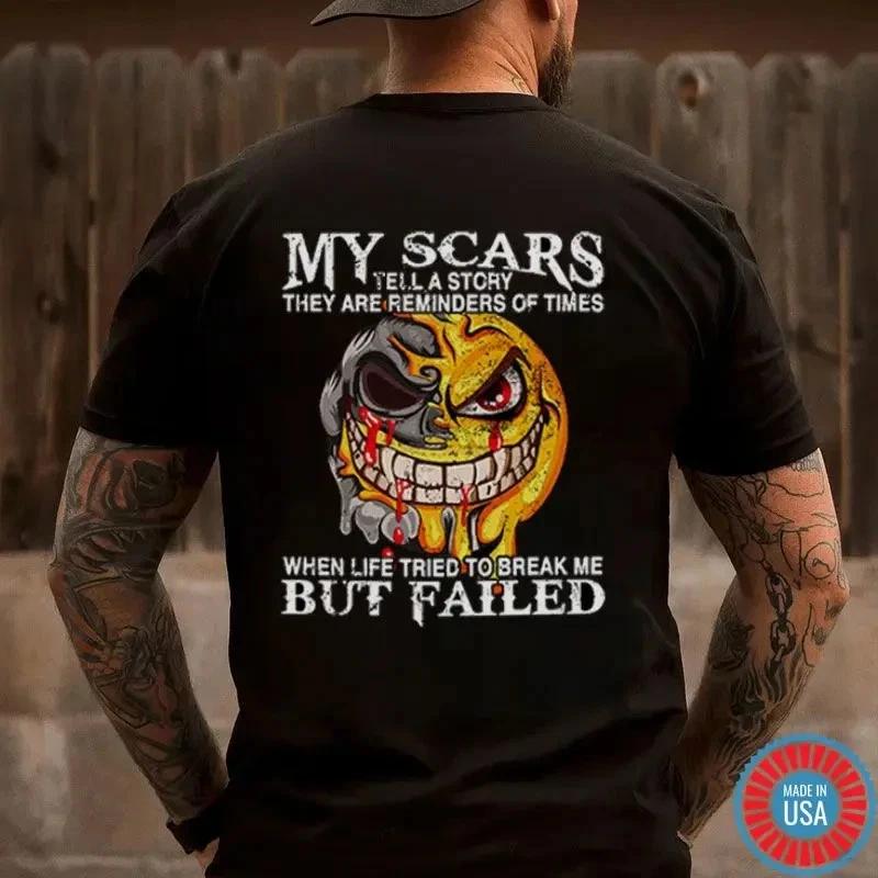 MY SCARS TELL A STORY Melting Skull Emoji Black Print T-shirt XXXXL