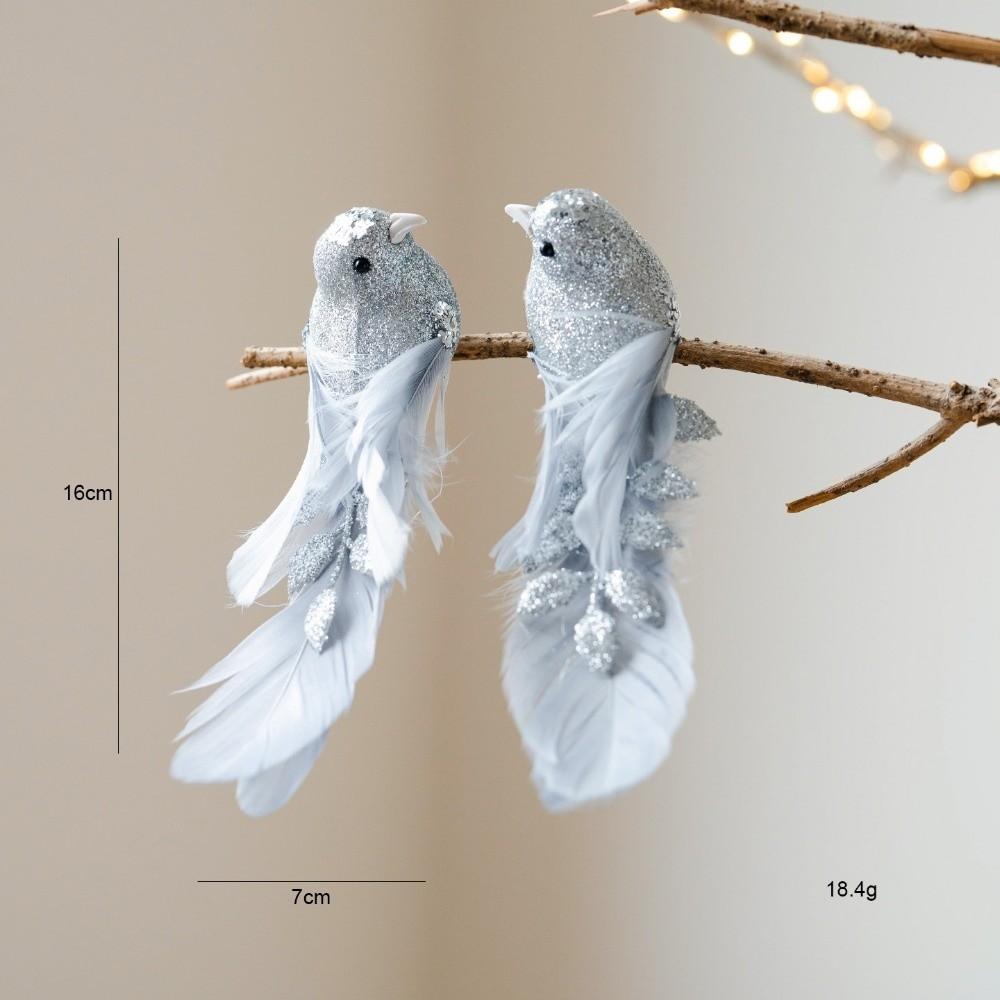 1pair Long Feather Tail Artificial Bird Ornament Glitter Finish Feather Bird Pendant Christmas Tree