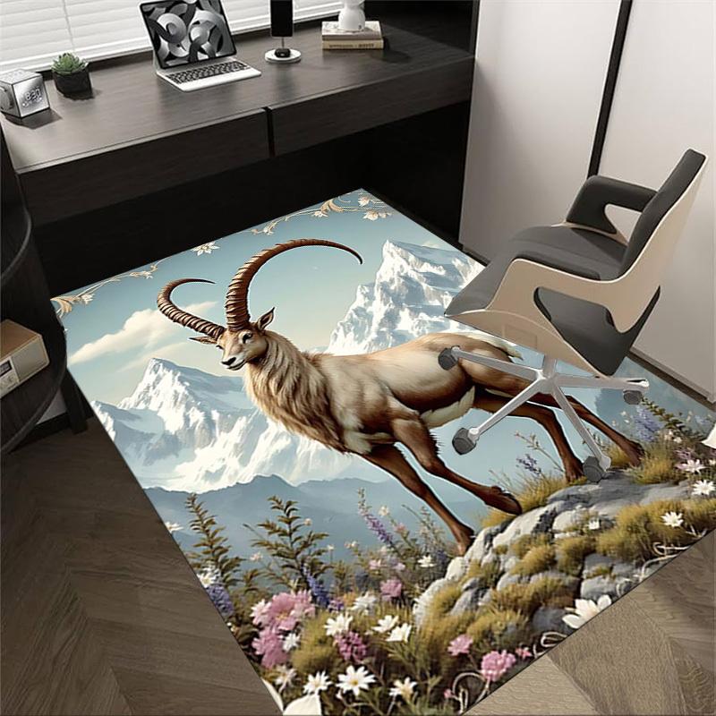 

1PC mountain goat flowers Non-Slip Floor Carpet Compatible for Office&Living Room&Bedroom&Dining room - Flat-Weave Machine-W250 60cm by 90cm