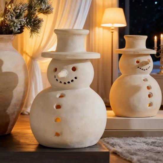 Leuchtender Schneemann Weihnachtsdeko LED Beleuchtete Handgefertigte Weiße Schneemannfigur Winter Rustikale Tischdekorationen für Feiertags-Heimdeko
