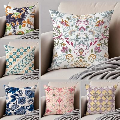 Indonesia Batik Cushion Cover Throw Pillow Cover Hidden Button Durable Polyester Chair Cushion