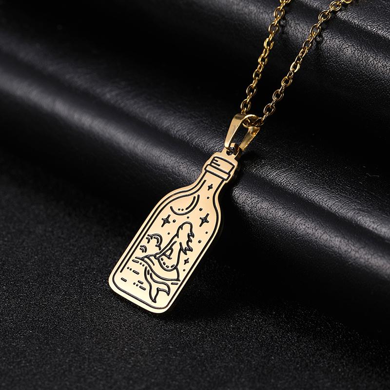 Mermaid Wolf Moon Star Mountaion Bottle Pendant Necklace Stainless Steel Golden Necklaces Jewelry Gift Women