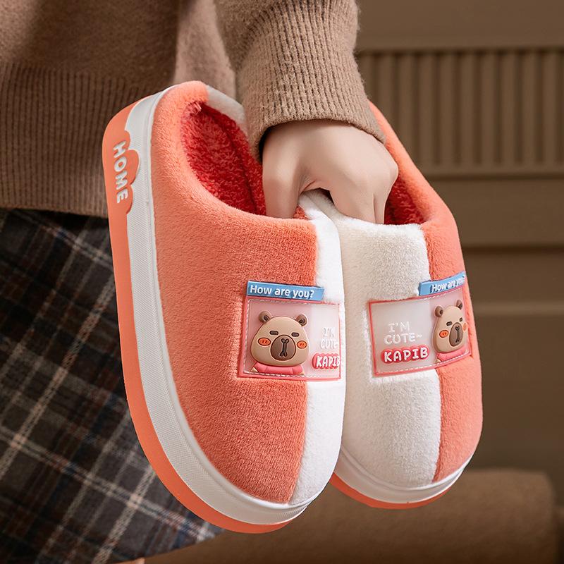 2025 Autumn and Winter New Cotton Slippers Plush Home Indoor Thick-bottomed Cotton Slippers Couple Slippers