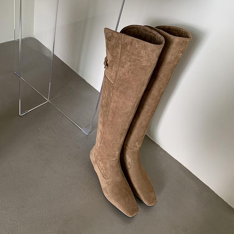 Fashion Square Head Back Slit 3cm Low Heel Long Boots Autumn Winter Spicy Girls Simple Fashionable Knee Length Women's Boots Size 34-42