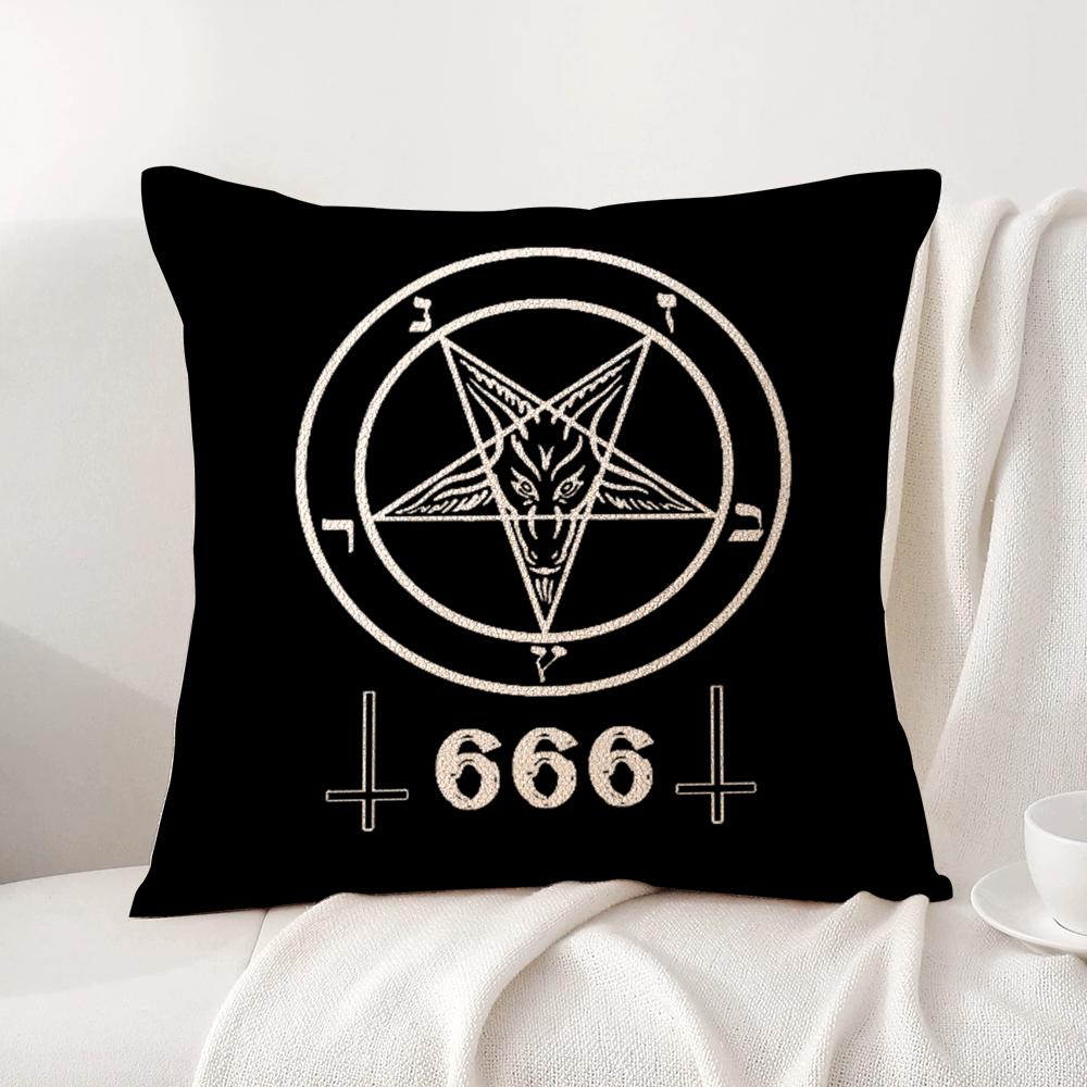P-Pentagramm 666 Dämonisch S-Satanisch Kissenbezug Natürliche Leinen Bio-Stoff Beidseitiger Druck Atmungsaktiv Für Heimdekoration