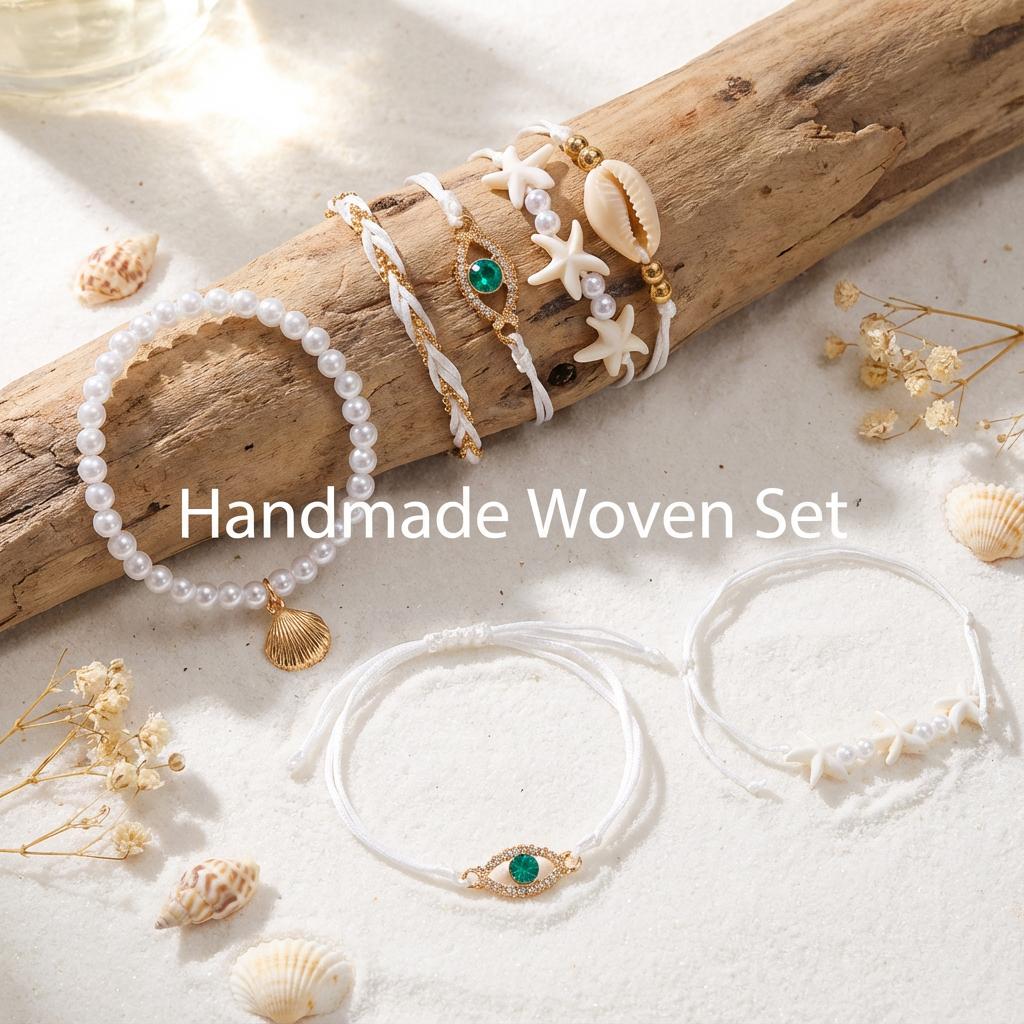 5 Stück/Set Bohemian Seestern Muschel Muschel Armbänder für Frauen Ethnischer Stil Imitation Perle Zirkon Perlen Armreifen Strand Schmuck