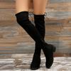 Mote Slim Over The Knee Boots Kvinner Høst Vinter Korte Plysj Lange Støvler Kvinne Svart Flokk Lavhæl Lår Høy Botas Stor størrelse