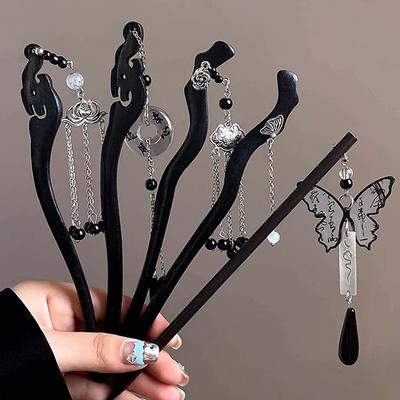 New Chinese Style Lotus Flower Tassel Hair Stick for Women Vintage Metal Safe Lock Chopstick Hair Sticks Hair Accessories