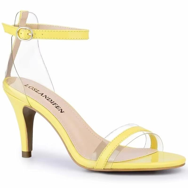 

Sexy PVC Clear Open Toes High Heels Sandal Patent 9cm Summer Sexy Party Women Pumps Red Wedding Shoes 35 жёлтый
